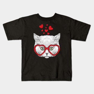 Cat Sunglasses Heart Funny Cute Kitten Valentine Gift Kids T-Shirt